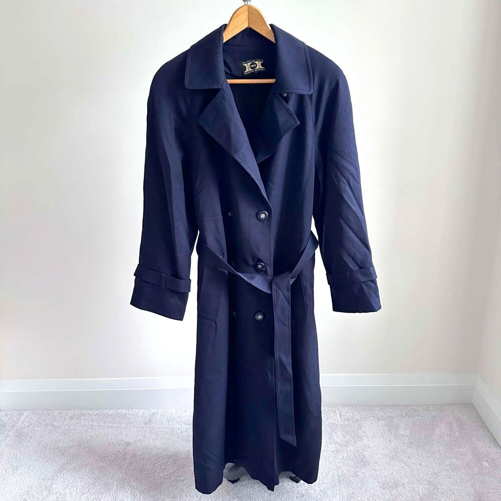 NWOT Elegant Navy Anna Collection Women’s Trench Coat, Size 4, 100% Virgin Wool